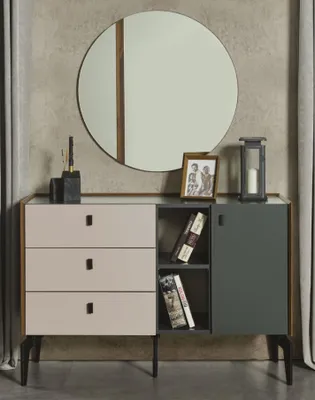 Obrázok produktu pre Design Schlafzimmer Komplett Set Kommode mit Spiegel 2tlg Set Holz