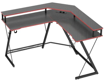 Obrázek produktu pro Počítačový stůl ve tvaru L 128 cm s AC/USB zásuvkami a stojanem na monitor