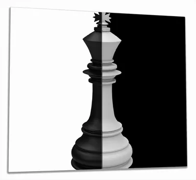 Produktbild von Wallario Herdabdeckplatte aus Glas, Größe 60 x 52 cm 2-teilig, Motiv Schachfigur schwarz-weiß