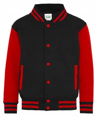 Produktbild von Awdis - Varsity-Jacke (US-College-Stil) für Kinder LT3260 (152-158) (Pechschwarz/Feuerrot)