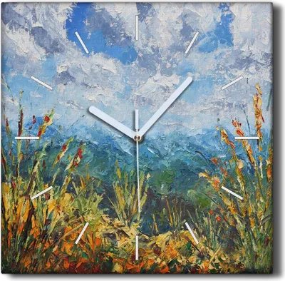 Produktbild von Coloray Hodiny Unikátní 30x30 cm  Tiché hodiny Pro obývací pokoj a kuchyň Nástěnné hodiny Plátno Černé ručičky hodin - Mraky hory