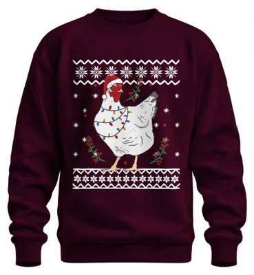 Produktbild von Huhn Ugly Christmas Sweater Weihnachten Hühnerfreunde Henne Sweatshirt Pullover, Burgundy, XXL
