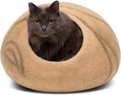 Productafbeelding van Kattenmand gemaakt van hoogwaardige merinowol - handgemaakt in lichte tinten - middelbeige