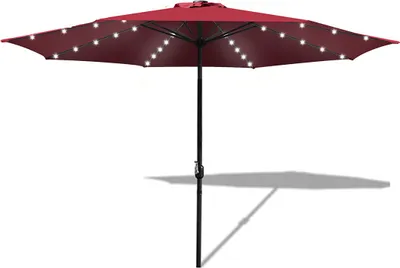 Produktbild von Izrielar 3.5m Sonnenschirm UV50+ Sonnenschutz Gartenschirm Strandschirm LED Solar, ohne knickbar, Schirmtuch mit PA-Beschichtung, Rot
