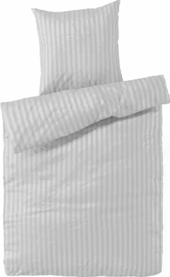 Produktbild von Damast Bettwäsche 135x200 Silber gestreift Bettbezug 135 x 200 Streifen 100% Baumwolle