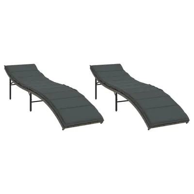 Produktbild von vidaXL Sonnenliegen 2 Stk. mit Auflagen Grau Poly Rattan