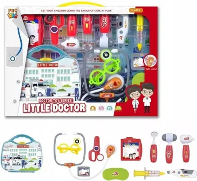 Produktbild von Arztkoffer-Set für Kinder mit Stethoskop (Licht- und Tonfunktion) und Thermometer