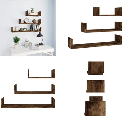 Immagine prodotto di vidaXL Mensole da parete 3 pz. Materiale a base di legno di quercia fumé - Mensola a muro - Mensole a muro - Mensole a muro - Mensole a muro