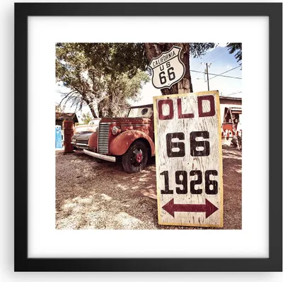 Produktbild von Gerahmtes Poster - Schwarzer Rahmen - Straße alt 66 USA - 30x30 cm - Wand Bild - Wanddeko - Wandbilder - Kunstposter - Wandposter - Bilderrahmen - Bilder - Kunstdruck - Wandbild - P2BAC30x30-3562