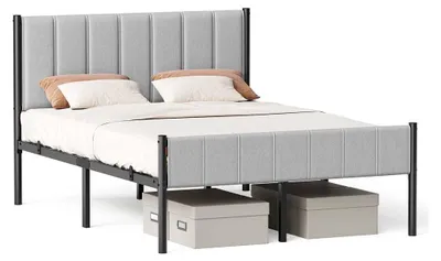 Zdjęcie produktu dla Rama łóżka dwuosobowego - stalowa - maksymalne obciążenie: 500 kg - wymiary: 207 x 141,5 x 104 cm - kolor: szary