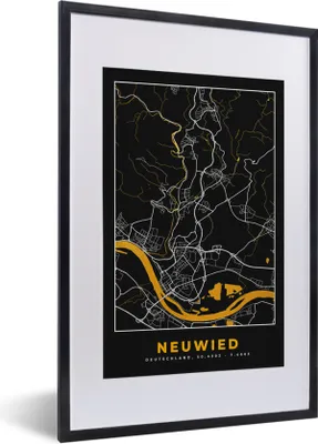 Produktbild von MuchoWow® Gerahmtes Poster Neuwied - Gold - Stadtplan - Deutschland - Karte 40x60 cm - Poster mit Schwarzem Bilderrahmen Wandposter Rahmen Foto Bilder - Poster in Rahmen
