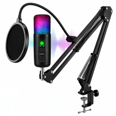 Produktbild von Mikrofon USB Mikrofon Set mit Mikrofonarm, Gaming Kondensator RGB