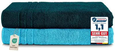 Zdjęcie produktu dla Komfortec 2-częściowy zestaw ręczników do sauny 80x200 cm ze 100% bawełny, ręczniki do sauny XXL, ręcznik do sauny, miękki, duży, frotte, szybkoschnący, petrol/turkusowy