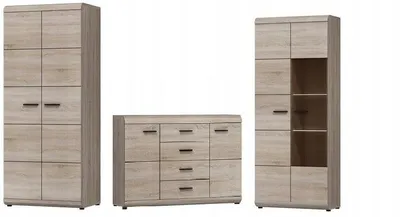 Produktbild von Wohnwand LINK – Schrank + Kommode + Vitrine – Sonoma Eiche – Systemmöbel