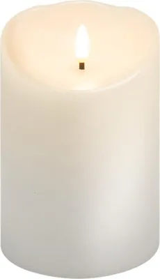 Produktbild von Goobay LED-Echtwachskerze, weiß, 10 x 15 cm - mit Timerfunktion und 3D-Flammenkegel, batteriebetrieben, warmweiß (2700 K)