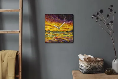 Produktbild von Coloray Hodiny Unikátní 30x30 cm  Tiché hodiny Pro obývací pokoj a kuchyň Nástěnné hodiny Plátno Bílé ručičky hodin - západ slunce