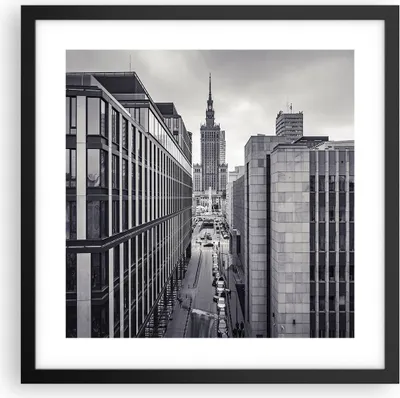 Produktbild von Gerahmtes Poster - Schwarzer Rahmen - Warschau Palast Kultur - 40x40 cm - Wand Bild - Wanddeko - Wandbilder - Kunstposter - Wandposter - Bilderrahmen - Bilder - Kunstdruck - P2BAC40x40-4382