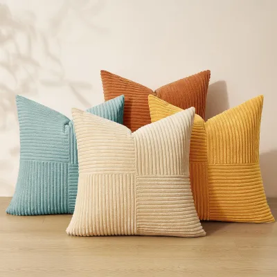 Produktbild von 4er-Set Kissenbezüge, orange und blau, 50 x 50 cm, Samt, dekorative Kissenbezüge für Sofa, Schlafzimmer, Wohnzimmer, Balkon, Kinderzimmer, Farbverlauf, flauschig