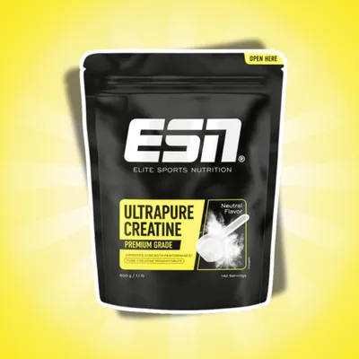 Produktbild von ESN Elite Sports Nutrition Ultrapure Creatine Premium Grade 500 g – Reines Creatin Monohydrat + Heartforcards Versandschutz