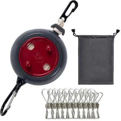 Produktbild von Verstellbare Wäscheleine – Tragbar – Für Camping – 10 Meter – Set mit 10 Wäscheklammern