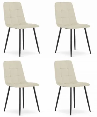 Image de Chaise - Leobert - Kara - Velours Beige Clair/Pieds Noirs - 45 X 50,5 X 87 Cm - Lot De 4