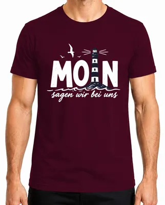 Immagine prodotto di Maglietta da uomo, modello "Leuchtturm Küste", con scritta "Statement", colore bordeaux, taglia S