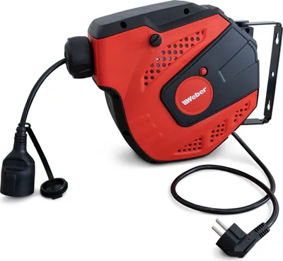 Produktbild von Kabelaufroller Automatik 230 V 15 m Weber rot Kabeltrommel 180° drehbar mit Wandhalterung Verlängerungskabel
