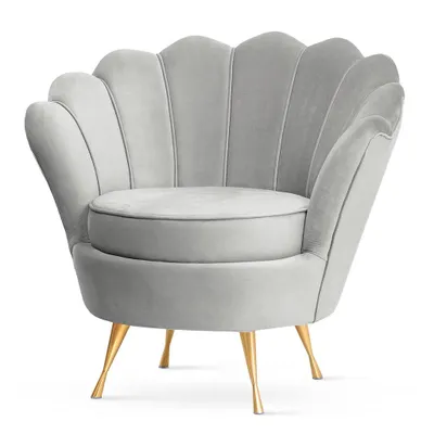 Produktbild von PAWS MÖBEL Muschel-Sessel | Bezug Samt-Stoff | Gestell Metall goldfarben/ schwarz/ chrom | B 87 x T 72 x H 81 cm | grau, silber