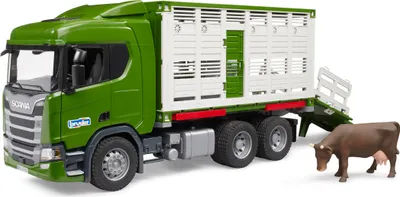 Image de bruder 03548 - Scania Super 560R Camion de transport d'animaux avec 1 bovin - 1:16 Véhicules, Camions, Remorques de bétail, Jouets à partir de 4 ans