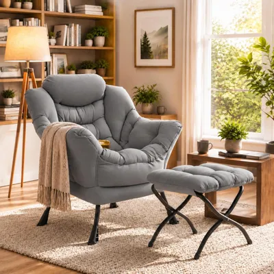 Immagine prodotto di Poltrona relax - Con poggiapiedi - Grigio scuro - Con tasca laterale nel bracciolo