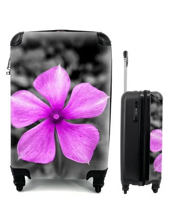 Produktbild von MuchoWow® Koffer Handgepäck Trolley Rollkoffer Kleine Reisekoffer mit 4 Rollen - Blumen - Schwarz - Weiß - Lila - Cabin Size < 55x40x23 cm & 55x40x20 cm - Fotokoffer - Kabinenkoffer - Boardgepäck - Reise-Box - Reisekoffer - Reisegepäck - Koffer mit Bild - Trolley für Kinder