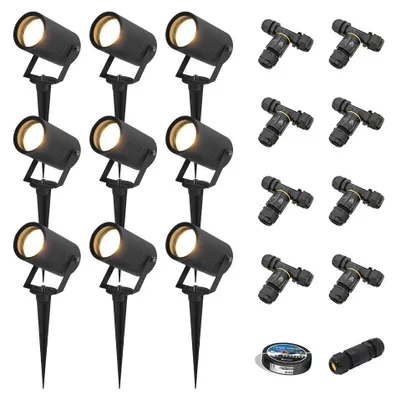 Image de HOFTRONIC - Lot de 9 lampes LED à piquer GU10 4W 345lm 2700K IP65 Noir