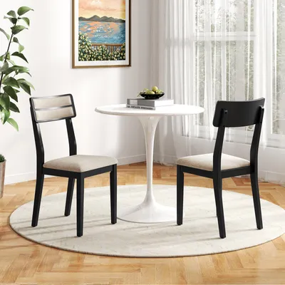Immagine prodotto di Set di 2 sedie da pranzo COSTWAY, sedie da cucina con schienale alto, gambe in legno di gomma, imbottitura morbida, sedia da pranzo per sala da pranzo (beige + nero)