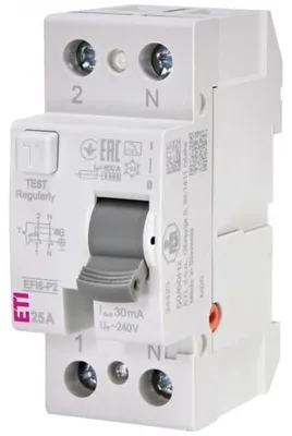 Image de Disjoncteur différentiel 2P 25A 0,03A, type A, 6kA, modèle EFI6-P2 A 25/0,03, référence 002061261