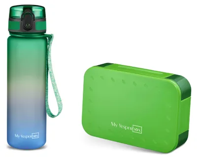 Produktbild von My Vesperbox Mini Lite Brotdosen-Set – Box Grün, Minny Trinkflasche Grün/Blau (500 ml)