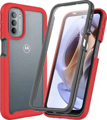Image de Etui pour Motorola Moto G51 5G, bumper avec protecteur d'écran 360° intégré, étui de protection complet rouge