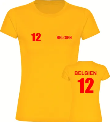 Produktbild von multifanshop Damen T-Shirt - Belgien - Trikot Nummer 12, gelb, Größe XXL
