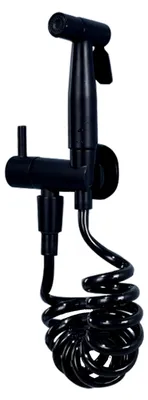 Produktbild von Sprühgerät for die Toilette, Handsprühgerät aus Messing mit einziehbarem Federschlauch und Eckventil aus Kupferkeramik, schwarzes Handsprühgerät for die Wandmontage im Badezimmer for persönliche Hygie