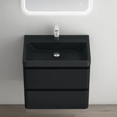 Produktbild von Mai & Mai Badmöbel-Set Waschbeckenunterschrank 90x42x55cm in Matt Schwarz mit Softclose Schubladen inkl. Mineralguss Waschbecken Lucca