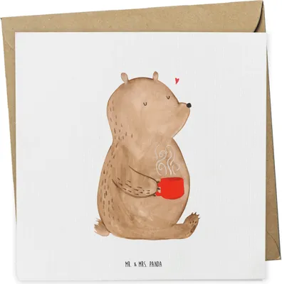 Produktbild von Mr. & Mrs. Panda Klappkarte Bär Morgenkaffee - Weiß - Geschenk, für Partner, anlasskarte, Hochzeitstag, Glückwunschkarte, Freundin, Grußkarte, doppelkarte, faltkarte