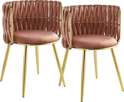Produktbild von QIYANO Luxus Samtstuhl 2er-Set Rosa, Gold, Arm-& Rückenlehne, Esszimmer, Büro
