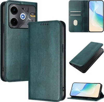 Obrázek produktu pro Pouzdro pro Tecno Pova 6 Neo , vintage kožené pouzdro s RFID ochranou, přihrádkami na karty, stojánkem Zelený