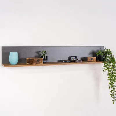 Produktbild von Hängeregal / Wandregal Selun 08, Farbe: Eiche Dunkelbraun / Grau - 20 x 130 x 19 cm (H x B x T)