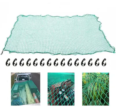 Productafbeelding van Zwaar belastbaar laadnet - 2 x 3 meter - Met elastisch touw - 15 haken - Geschikt voor aanhangwagens, vrachtwagens, SUV's en dakdragers - Groen