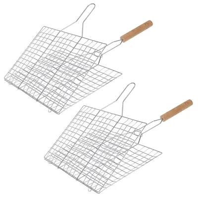 Produktbild von 2er Set BBQ Grillguthalter Grillkorb Grillhalter Grillgut Fleisch Fisch Würstchen Gemüse Halter Grillgitter Stahl Verchromt