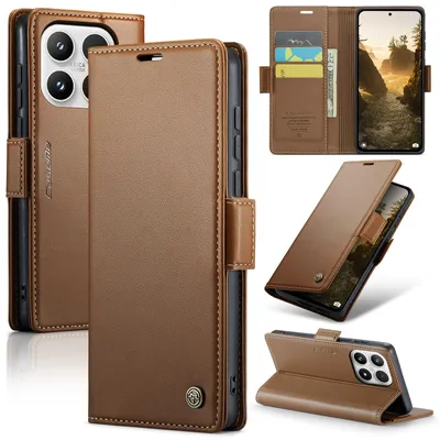 Produktbild von Lederhülle für Xiaomi 17 Brieftasche Kartenfach Schutzhülle mit Standfunktion Braun