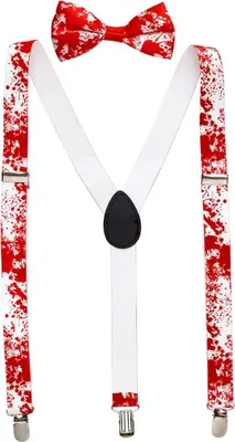 Produktbild von Hosenträger und Fliege mit Blutflecken