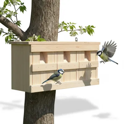 Image de Mucola Nichoir Oiseaux Grotte avec 3 chambres de nidification Maison pour moineaux Villa pour moineaux en bois Aide à la nidification Moineaux