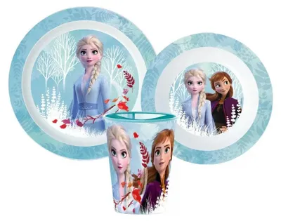 Produktbild von Disney Die Eiskönigin Elsa Kinder Geschirr-Set 3 teilig Becher Teller Schüssel