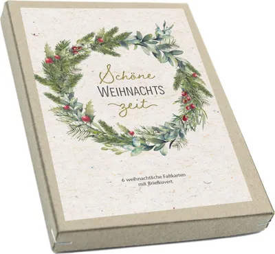 Produktbild von Brunnen Faltkartenbox für Weihnachtskarten, sechs Faltkarten mit Umschlägen, Goldfolienprägung